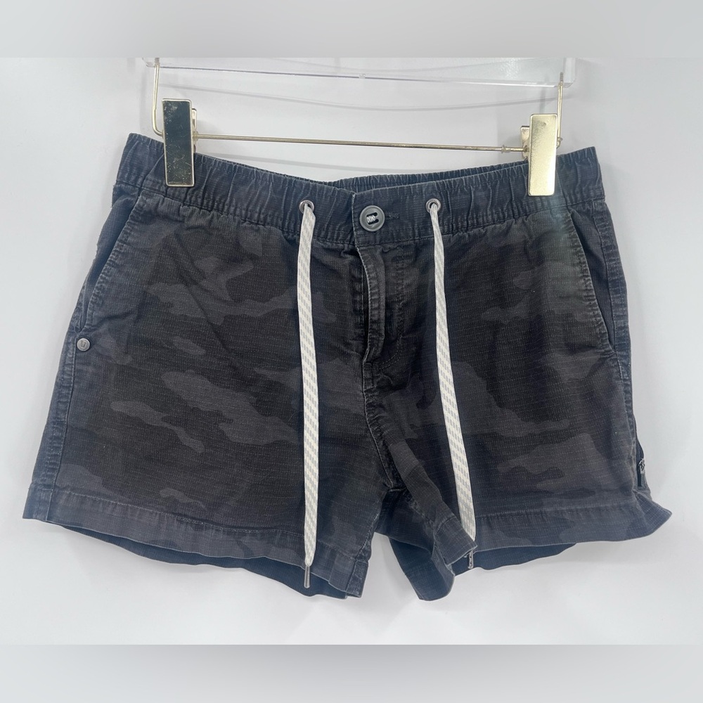 Vuori Ripstop Shorts Small Black Gray Camo VW364 Drawstring Zip Pocket Cotton